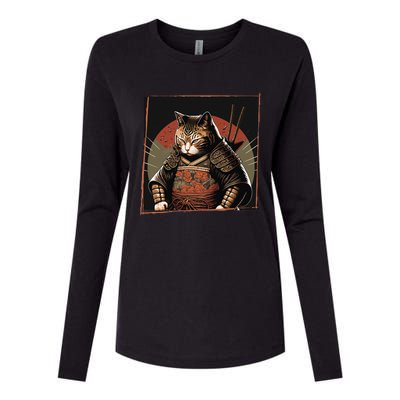 Japanese Art Cat Ninja Ukiyo-e Anime Style Samurai Cat Womens Cotton Relaxed Long Sleeve T-Shirt