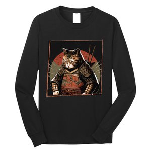 Japanese Art Cat Ninja Ukiyo-e Anime Style Samurai Cat Long Sleeve Shirt