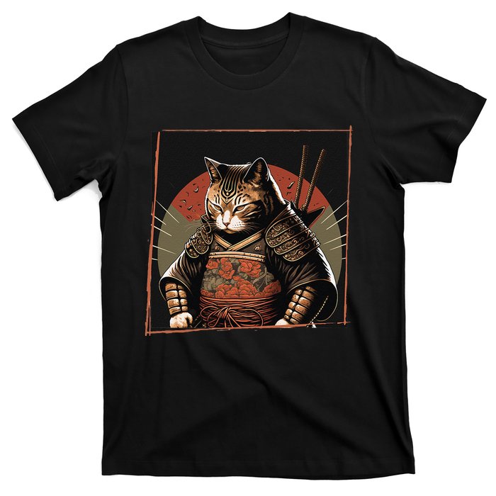 Japanese Art Cat Ninja Ukiyo-e Anime Style Samurai Cat T-Shirt