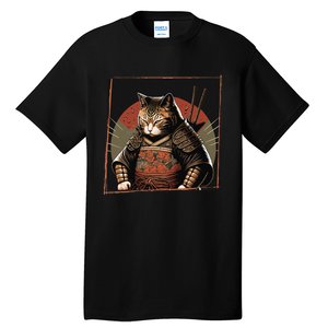 Japanese Art Cat Ninja Ukiyo-e Anime Style Samurai Cat Tall T-Shirt