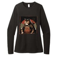 Japanese Art Cat Ninja Ukiyo-e Anime Style Samurai Cat Womens CVC Long Sleeve Shirt