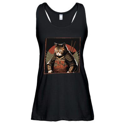 Japanese Art Cat Ninja Ukiyo-e Anime Style Samurai Cat Ladies Essential Flowy Tank