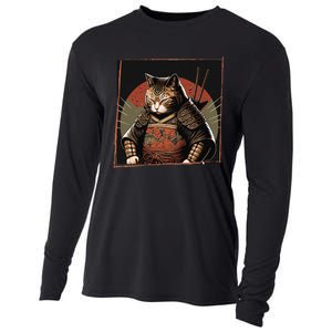 Japanese Art Cat Ninja Ukiyo-e Anime Style Samurai Cat Cooling Performance Long Sleeve Crew