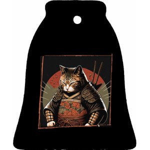 Japanese Art Cat Ninja Ukiyo-e Anime Style Samurai Cat Ceramic Bell Ornament