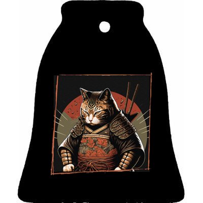 Japanese Art Cat Ninja Ukiyo-e Anime Style Samurai Cat Ceramic Bell Ornament