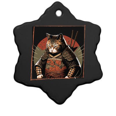 Japanese Art Cat Ninja Ukiyo-e Anime Style Samurai Cat Ceramic Star Ornament