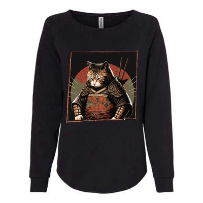 Japanese Art Cat Ninja Ukiyo-e Anime Style Samurai Cat Womens California Wash Sweatshirt