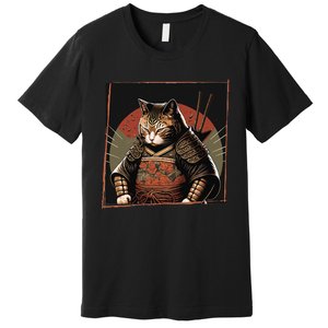 Japanese Art Cat Ninja Ukiyo-e Anime Style Samurai Cat Premium T-Shirt