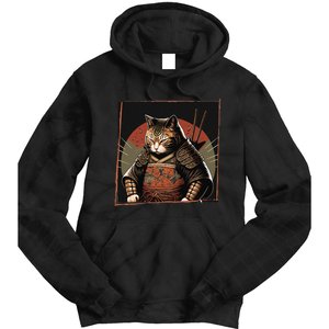 Japanese Art Cat Ninja Ukiyo-e Anime Style Samurai Cat Tie Dye Hoodie