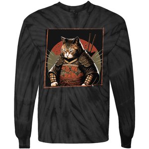 Japanese Art Cat Ninja Ukiyo-e Anime Style Samurai Cat Tie-Dye Long Sleeve Shirt