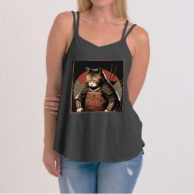 Japanese Art Cat Ninja Ukiyo-e Anime Style Samurai Cat Women's Strappy Tank