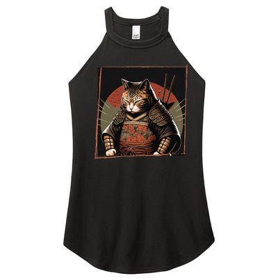 Japanese Art Cat Ninja Ukiyo-e Anime Style Samurai Cat Women's Perfect Tri Rocker Tank