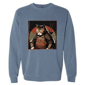 Japanese Art Cat Ninja Ukiyo-e Anime Style Samurai Cat Garment-Dyed Sweatshirt