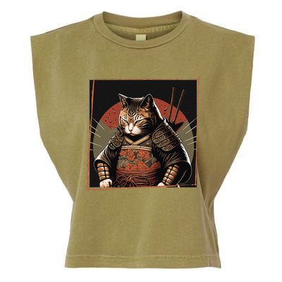 Japanese Art Cat Ninja Ukiyo-e Anime Style Samurai Cat Garment-Dyed Women's Muscle Tee