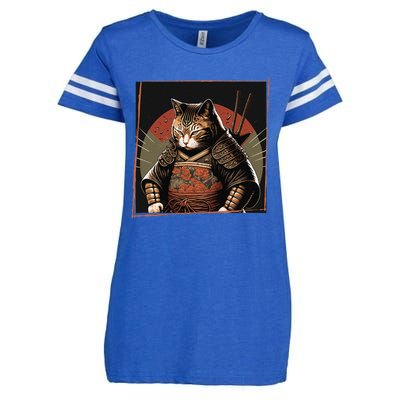 Japanese Art Cat Ninja Ukiyo-e Anime Style Samurai Cat Enza Ladies Jersey Football T-Shirt