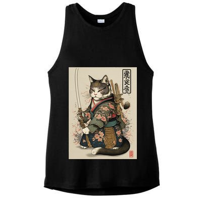 Japanese Art Cat Ninja Ukiyo-e Anime Style Samurai Cat Ladies PosiCharge Tri-Blend Wicking Tank