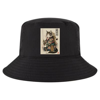 Japanese Art Cat Ninja Ukiyo-e Anime Style Samurai Cat Cool Comfort Performance Bucket Hat
