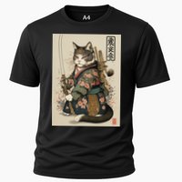Japanese Art Cat Ninja Ukiyo-e Anime Style Samurai Cat Cooling Performance Crew T-Shirt