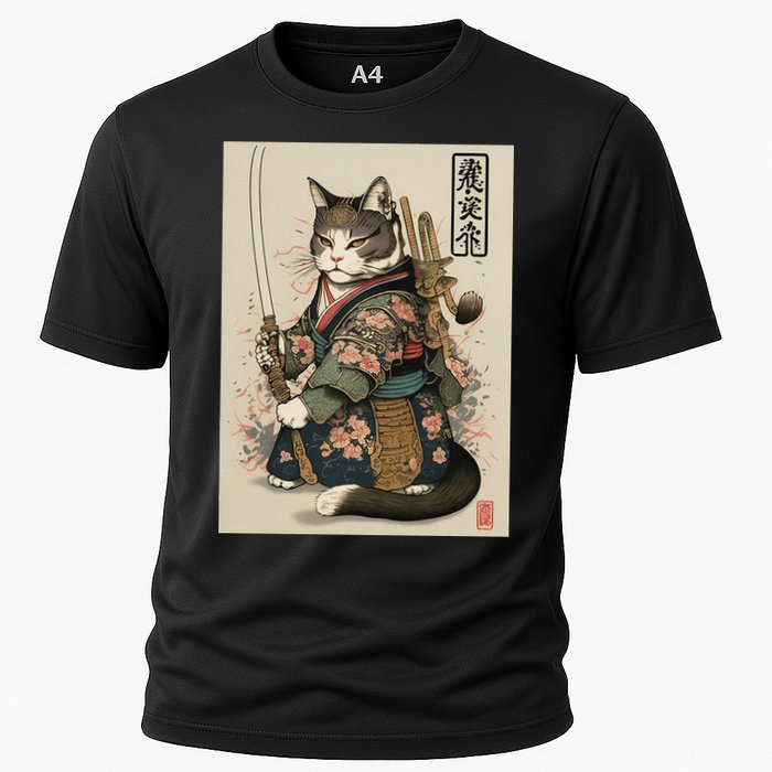 Japanese Art Cat Ninja Ukiyo-e Anime Style Samurai Cat Cooling Performance Crew T-Shirt