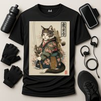 Japanese Art Cat Ninja Ukiyo-e Anime Style Samurai Cat Cooling Performance Crew T-Shirt