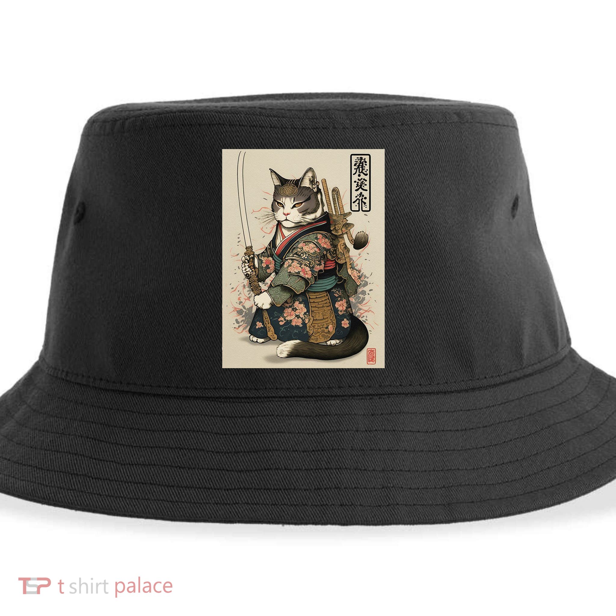 Japanese Art Cat Ninja Ukiyo-e Anime Style Samurai Cat Sustainable Bucket Hat