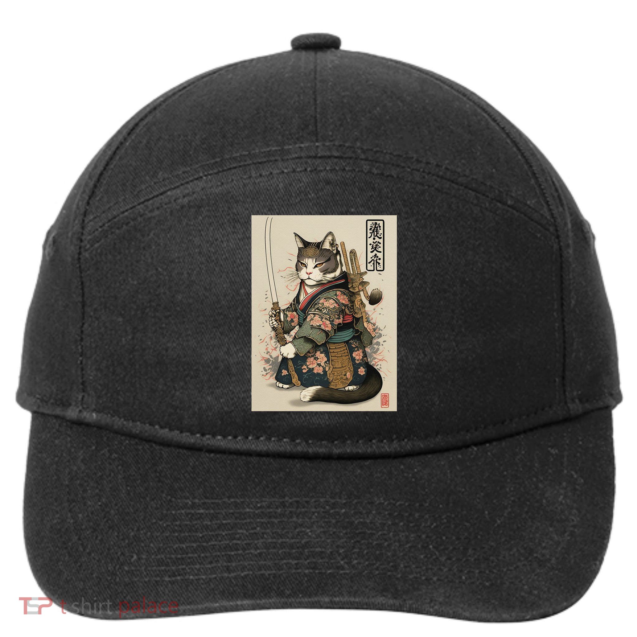 Japanese Art Cat Ninja Ukiyo-e Anime Style Samurai Cat 7-Panel Snapback Hat