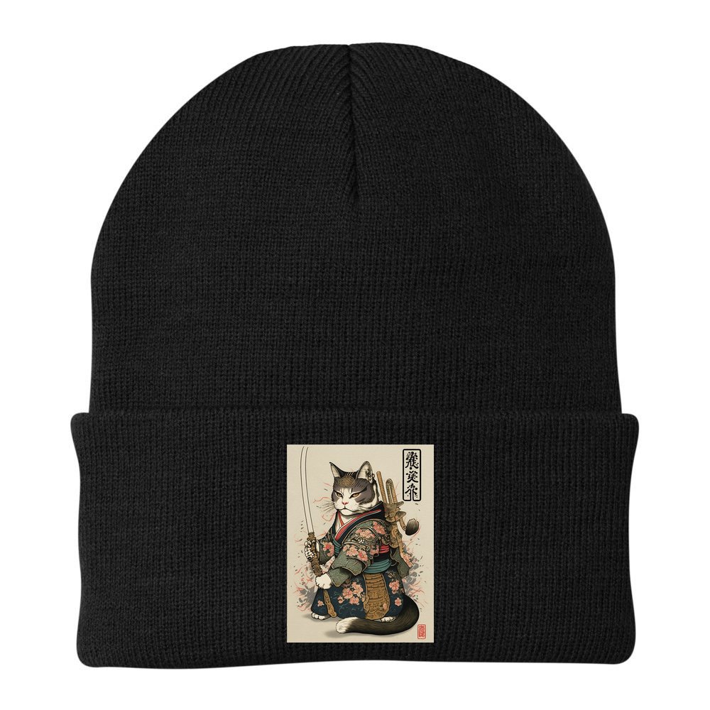 Japanese Art Cat Ninja Ukiyo-e Anime Style Samurai Cat Beanie