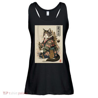 Japanese Art Cat Ninja Ukiyo-e Anime Style Samurai Cat Ladies Essential Flowy Tank