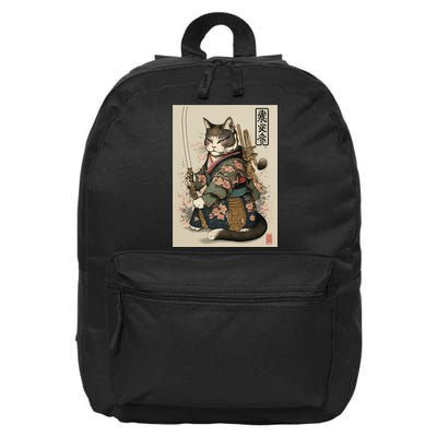 Japanese Art Cat Ninja Ukiyo-e Anime Style Samurai Cat 16 in Basic Backpack