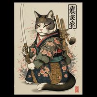 Japanese Art Cat Ninja Ukiyo-e Anime Style Samurai Cat Magnet