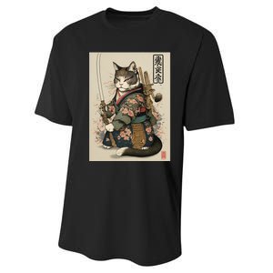 Japanese Art Cat Ninja Ukiyo-e Anime Style Samurai Cat Performance Sprint T-Shirt