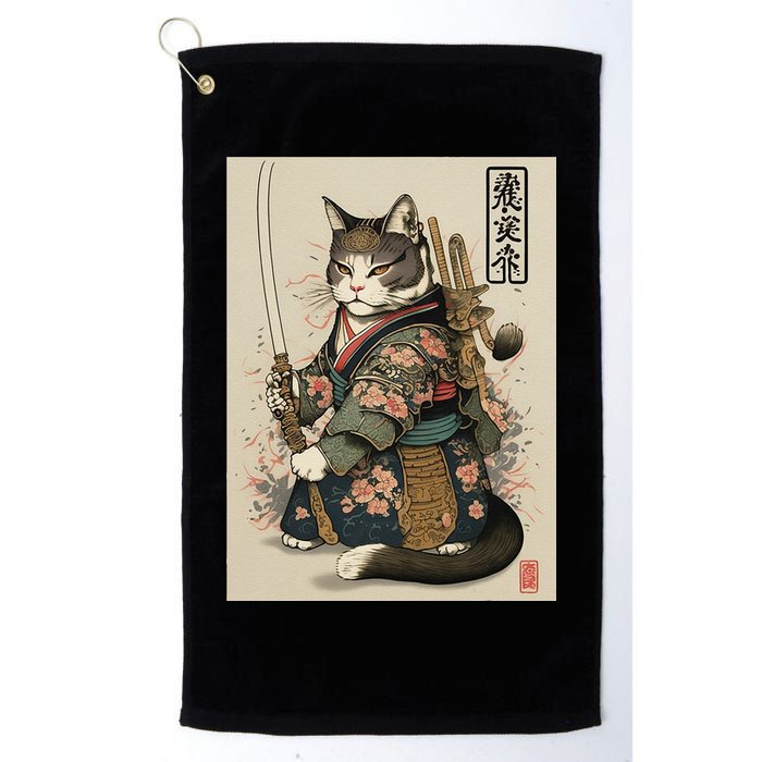 Japanese Art Cat Ninja Ukiyo-e Anime Style Samurai Cat Golf Towel