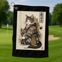 Japanese Art Cat Ninja Ukiyo-e Anime Style Samurai Cat Golf Towel