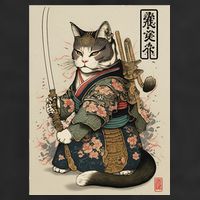 Japanese Art Cat Ninja Ukiyo-e Anime Style Samurai Cat Golf Towel