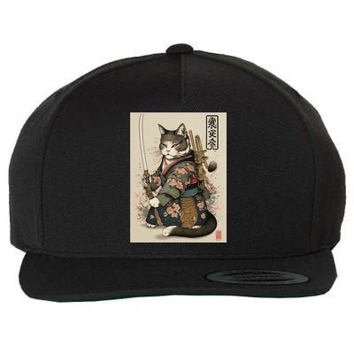 Japanese Art Cat Ninja Ukiyo-e Anime Style Samurai Cat Wool Snapback Cap