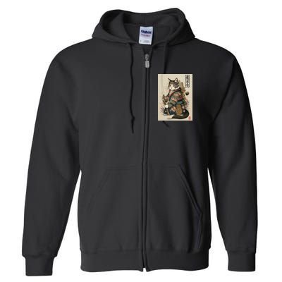 Japanese Art Cat Ninja Ukiyo-e Anime Style Samurai Cat Full Zip Hoodie