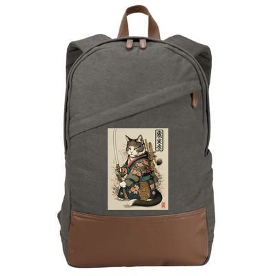 Japanese Art Cat Ninja Ukiyo-e Anime Style Samurai Cat Cotton Canvas Backpack
