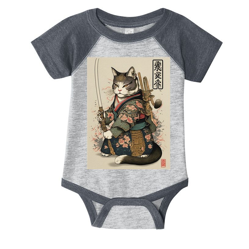 Japanese Art Cat Ninja Ukiyo-e Anime Style Samurai Cat Infant Baby Jersey Bodysuit