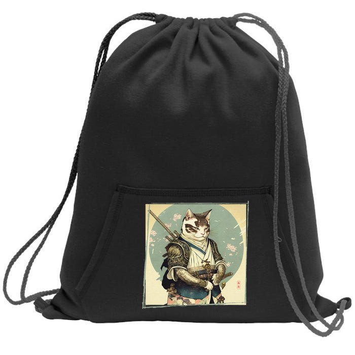 Japanese Art Cat Ninja Ukiyo-e Anime Style Samurai Cat Sweatshirt Cinch Pack Bag