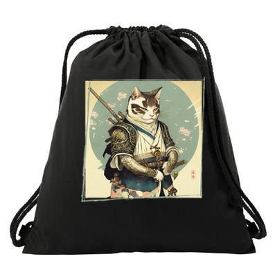 Japanese Art Cat Ninja Ukiyo-e Anime Style Samurai Cat Drawstring Bag