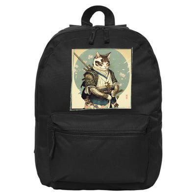 Japanese Art Cat Ninja Ukiyo-e Anime Style Samurai Cat 16 in Basic Backpack