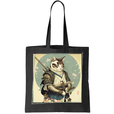 Japanese Art Cat Ninja Ukiyo-e Anime Style Samurai Cat Tote Bag