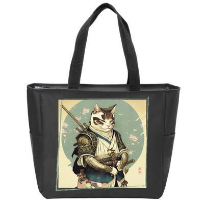 Japanese Art Cat Ninja Ukiyo-e Anime Style Samurai Cat Zip Tote Bag