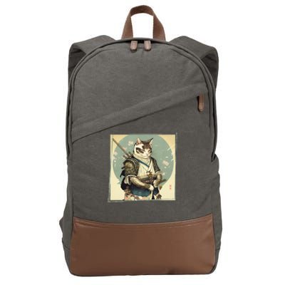 Japanese Art Cat Ninja Ukiyo-e Anime Style Samurai Cat Cotton Canvas Backpack