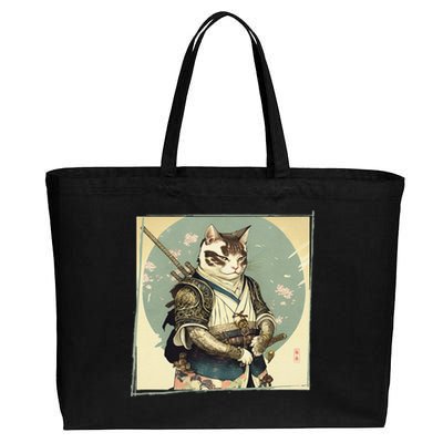 Japanese Art Cat Ninja Ukiyo-e Anime Style Samurai Cat Cotton Canvas Jumbo Tote