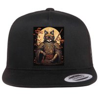 Japanese Art Cat Ninja Ukiyo-e Anime Style Samurai Cat Flat Bill Trucker Hat