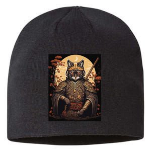 Japanese Art Cat Ninja Ukiyo-e Anime Style Samurai Cat Sustainable Beanie