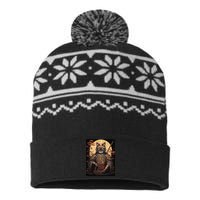 Japanese Art Cat Ninja Ukiyo-e Anime Style Samurai Cat USA-Made Snowflake Beanie