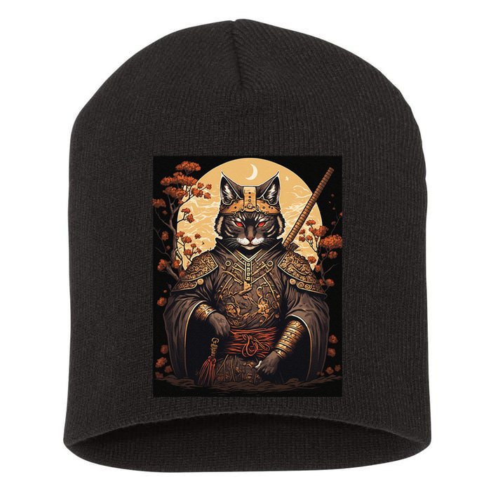 Japanese Art Cat Ninja Ukiyo-e Anime Style Samurai Cat Short Acrylic Beanie