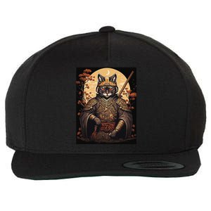 Japanese Art Cat Ninja Ukiyo-e Anime Style Samurai Cat Wool Snapback Cap